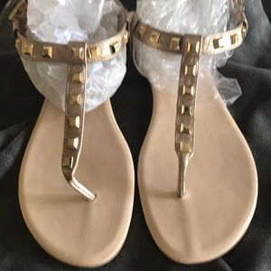 NEW Karl Lagerfeld Gold Leather Studded Sandals 7M